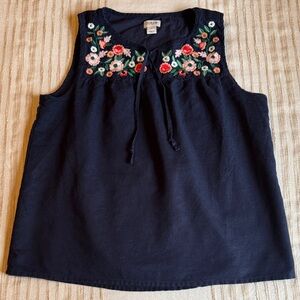 J. Crew Navy Top with Floral Embroidery